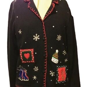 Basic Editions Holiday women’s Ugly Christmas Sweater in black and red Size xl